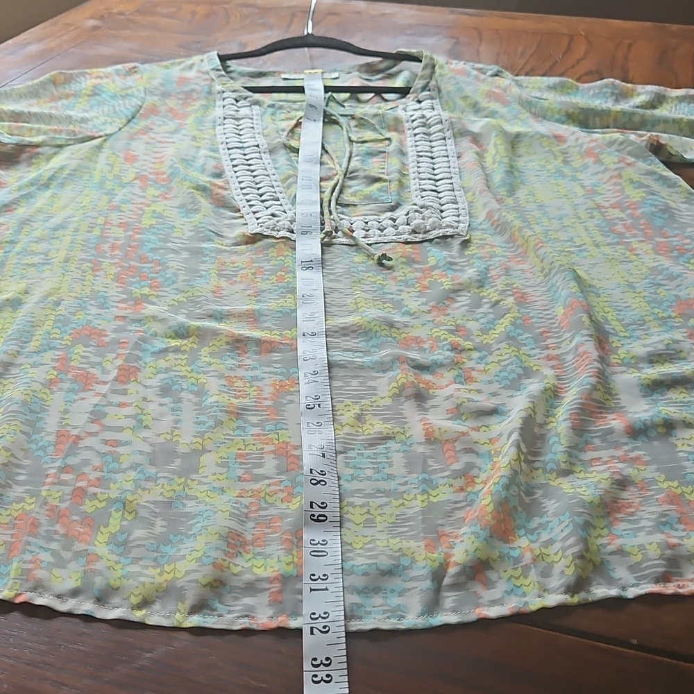 Daniel Rainn Sheer Abstract Print Peasant Boho Tunic Coverup Top 1X - Picture 13 of 14